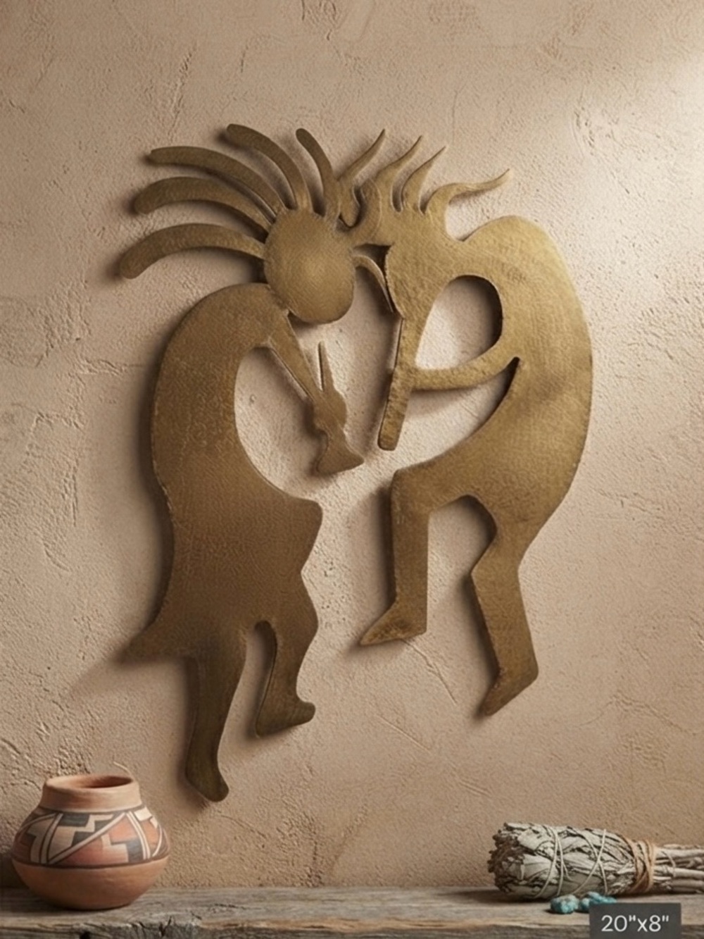 Kokopell 20”x8” Vintage Metal Wall Art Set - Antique Brass Finish 2 pc